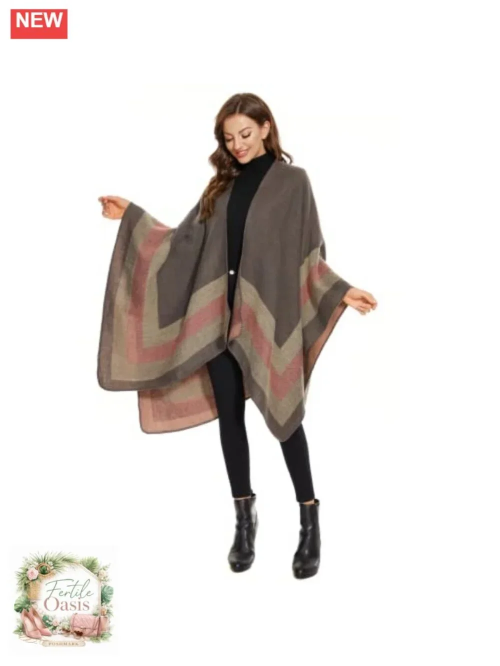 Women's Cozy Knit Poncho Shawl Wrap Cape Cardigan Open Front